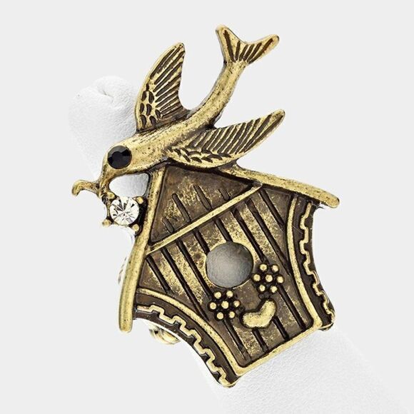 Bird House Metal Stretch Ring NWT - Picture 1 of 7